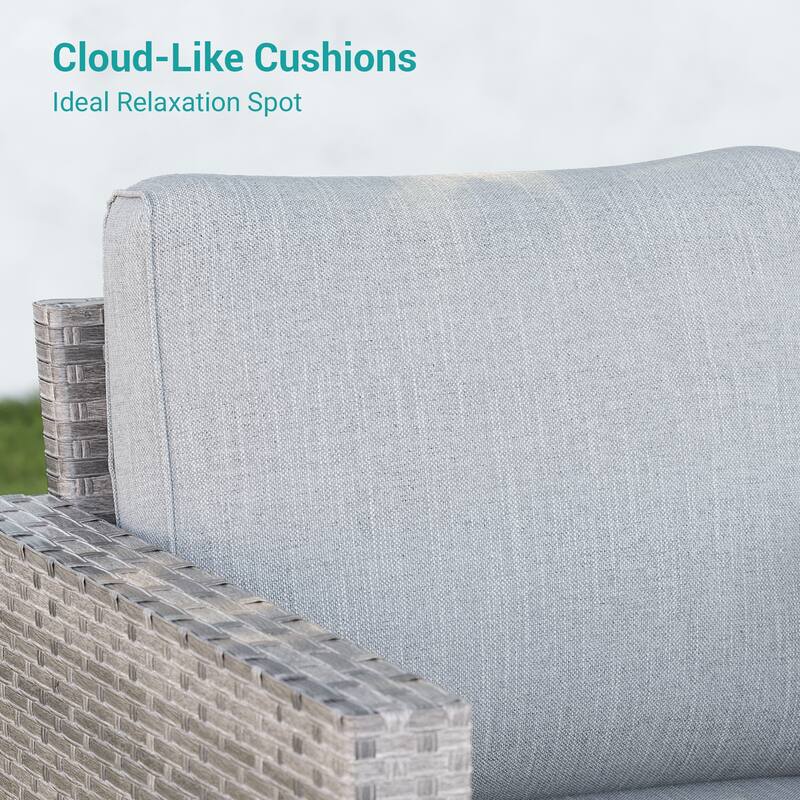 BONOSUKI 3-Piece Patio Sofa Set Grey Rattan Furniture with Ottomans