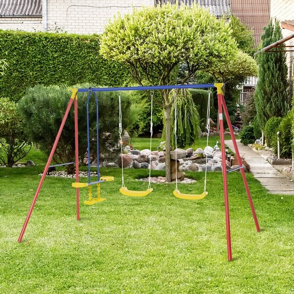 Outsunny Kids Swing Set w/ 2 Seats Glider Adjustable Hanging Rope for Backyard, 3-5 Years. Opens flyout.