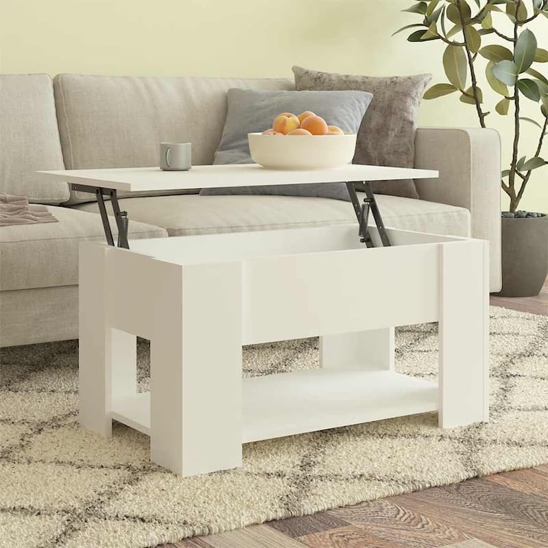 vidaXL Coffee Table Lift Top End Table Accent Side Sofa Table Engineered Wood - 31.1" x 19.3" x 16.1" - White
