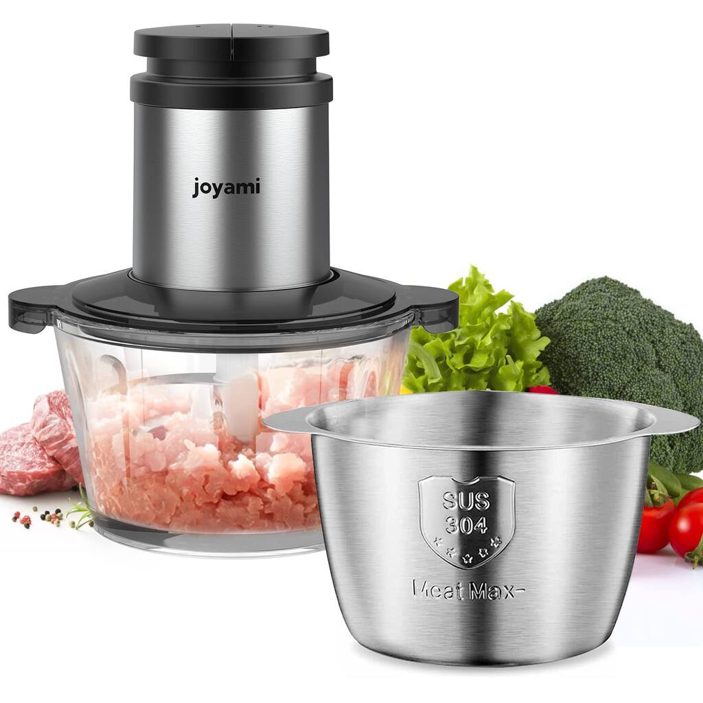 Electric Food Processor with 2 Bowls, Food Chopper Vegetable Meat Grinder, Stainless Steel Blades, 2 Speed