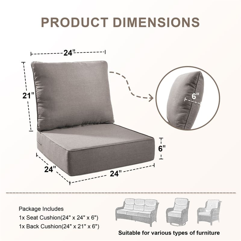 Pocassy 24x24x6 Inch Thick Cushions Pillows Indoor Outdoor Deep Seat Water & Fade Resistant - 4 Set