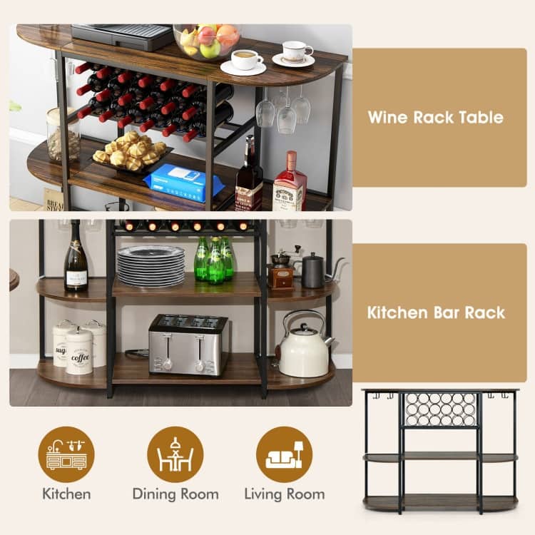 47 Inches Wine Rack Table with Glass Holder and Storage Shelves - 47” x 16” x 36”