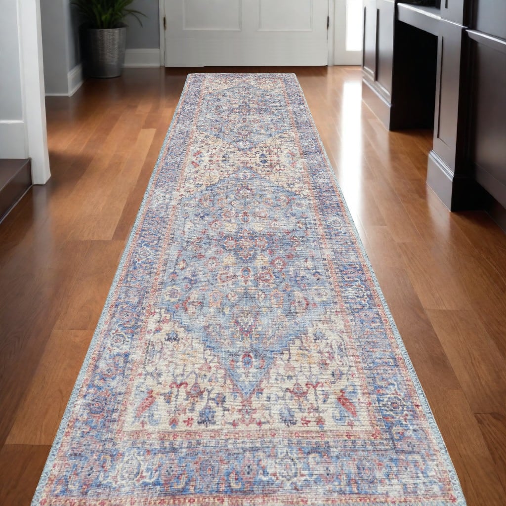Firo Power Loomed Distressed Floral Traditional Area Rug By HomeRoots - 144' X '26' X '0.28