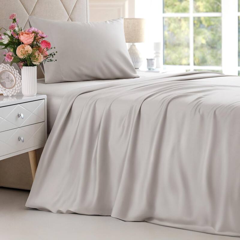 CGK Linens Solid Rayon From Bamboo 4 Piece Deep Pocket Soft Bed Sheet Set - Twin - Light Grey