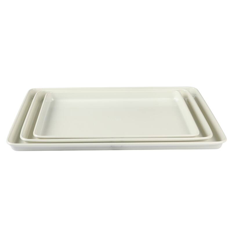 Martha Stewart 3-Piece Cookie Sheet Set - 13", 15", 17" Baking Pans, Ceramic Nonstick, PFA-Free, Carbon Steel - Linen