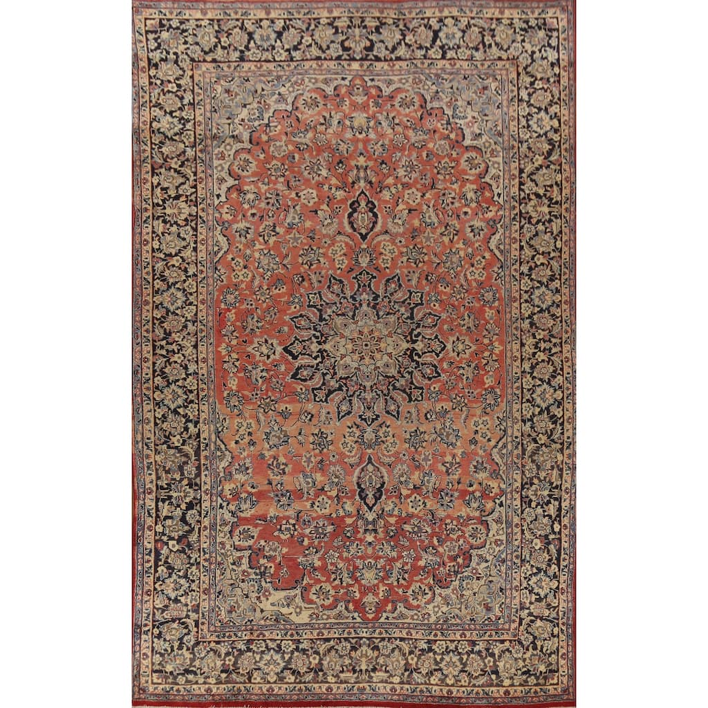 Hand Knotted Oriental 100% Wool Carpet Traditional Floral Oranges & Rust Najafabad Area Rug - 13' 4'' X 8' 1''