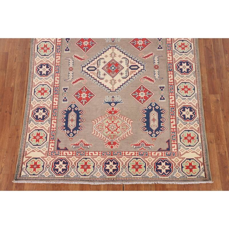 Kazak Oriental Area Rug Handmade Grey Wool Carpet - 4'11" x 6'5"
