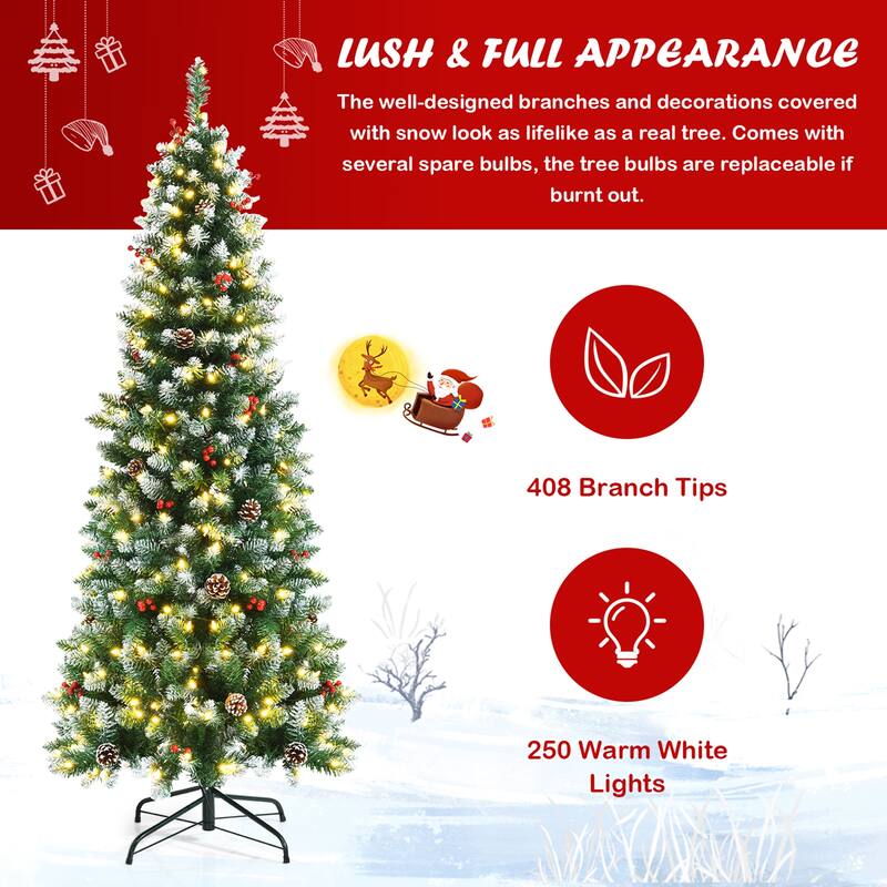 Gymax 5/6/7 FT Pre-lit Hinged Christmas Tree Artificial Pencil Xmas