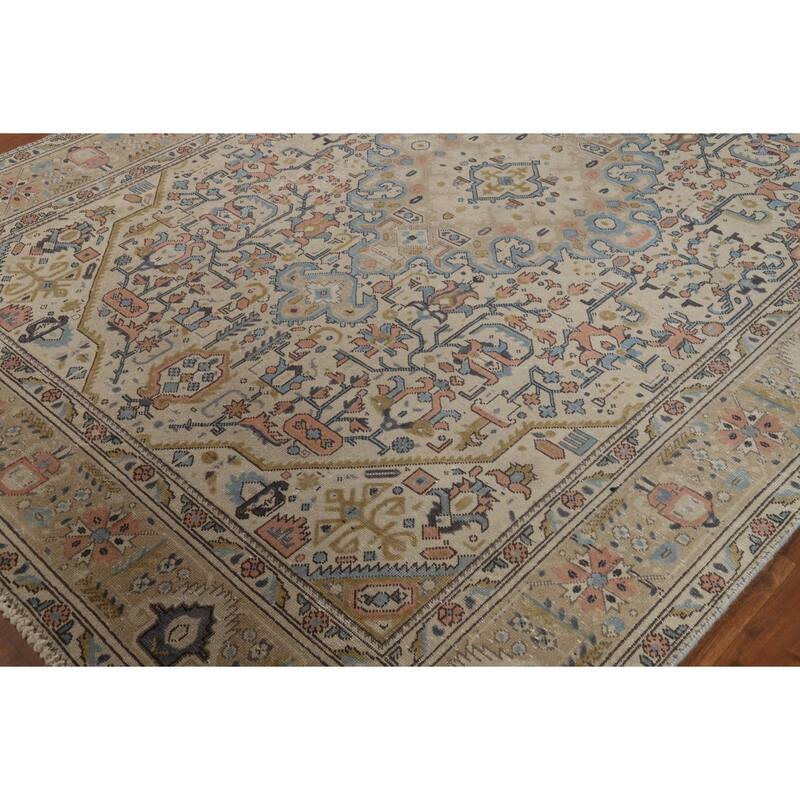 Geometric Tabriz Persian Area Rug Hand-Knotted Bedroom Wool Carpet - 6'7"x 9'5"