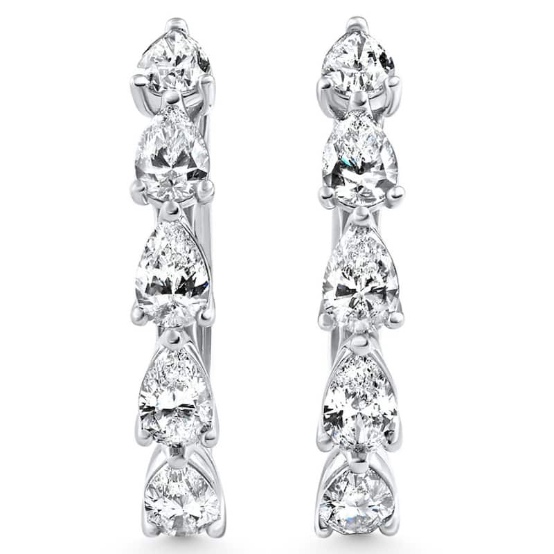 4Ct Diamond Pear Shape Hoops White Gold Lab Grown Women's Earrings 1.25"