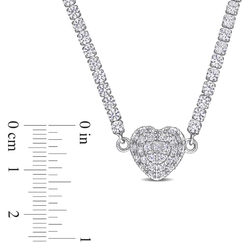 Miadora 16 4/5ct TGW Created White Sapphire Necklace with Heart Clasp in Sterling Silver-17 in