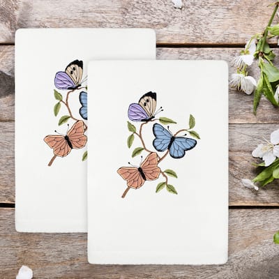 Authentic Hotel and Spa Spring Butterflies Turkish Cotton Hand Towels (Set of 2)