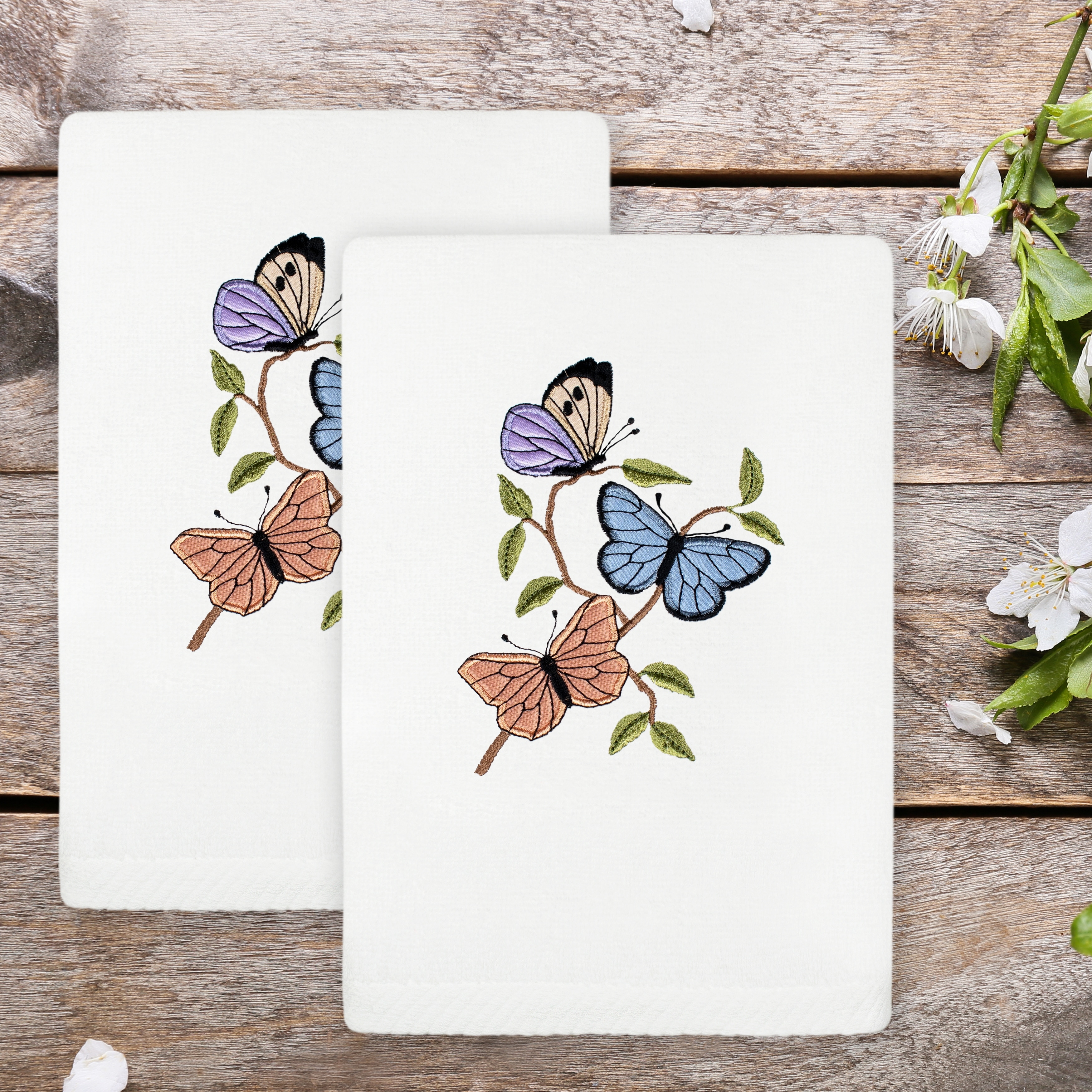 Authentic Hotel and Spa Spring Butterflies Turkish Cotton Hand Towels (Set of 2)