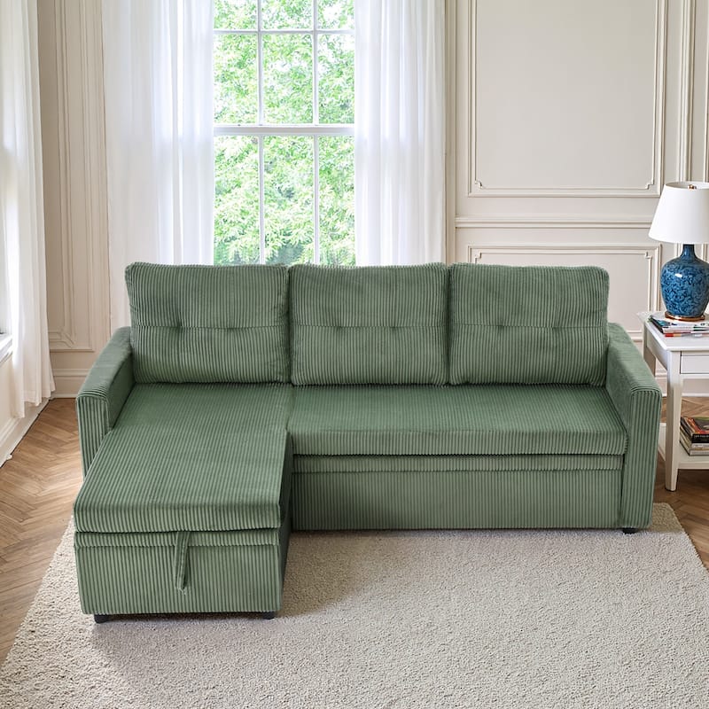 Tufted Convertible Corduroy/ Linen Modular Sectional Sofa with Storage Chaise