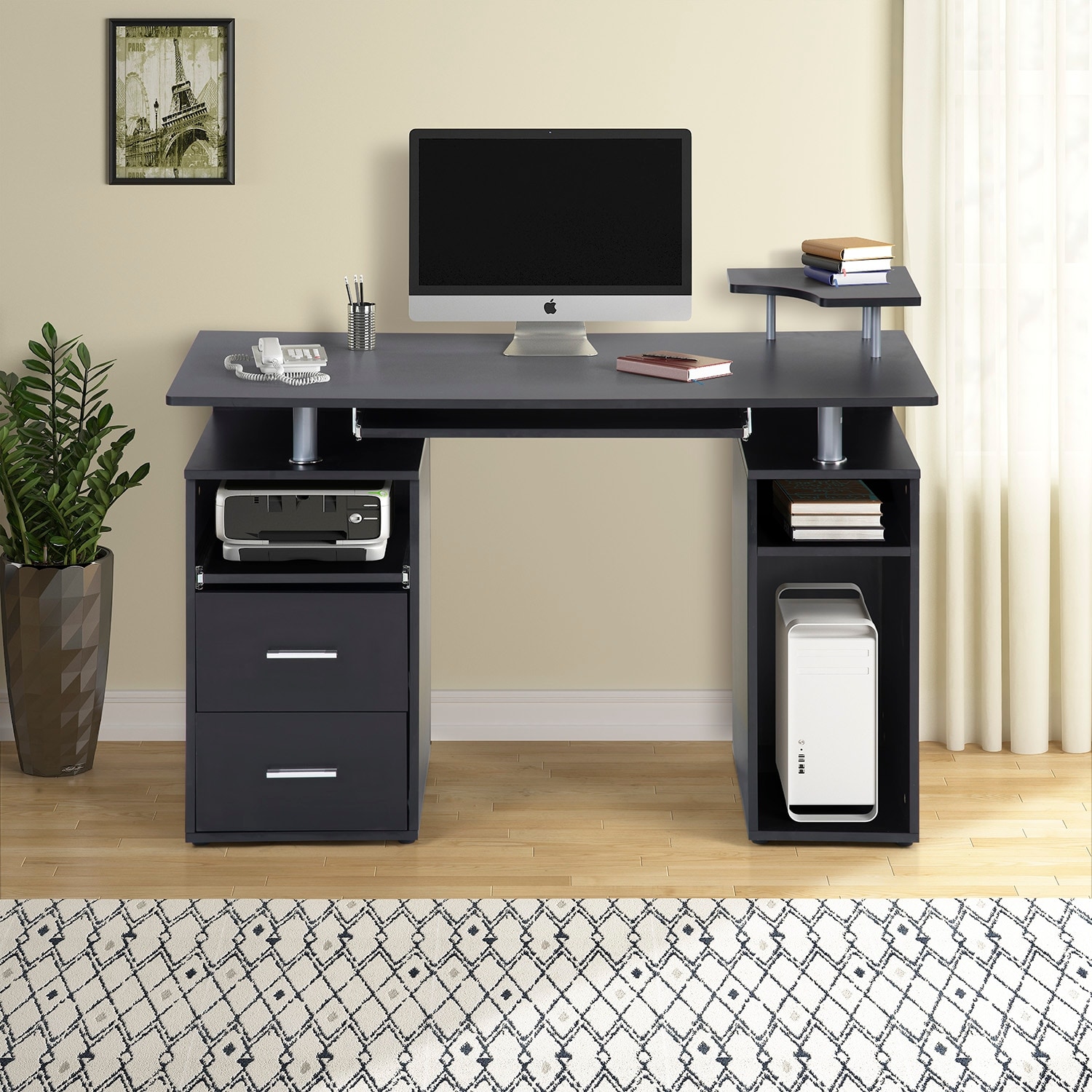 Shop Computer Desk With Pull Out Keyboard Tray And Drawers For