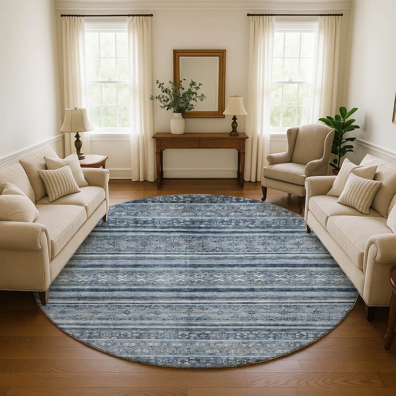 Premium Washable Super Soft Global Stripes Mayfield Rug - Blue - 8' x 8'