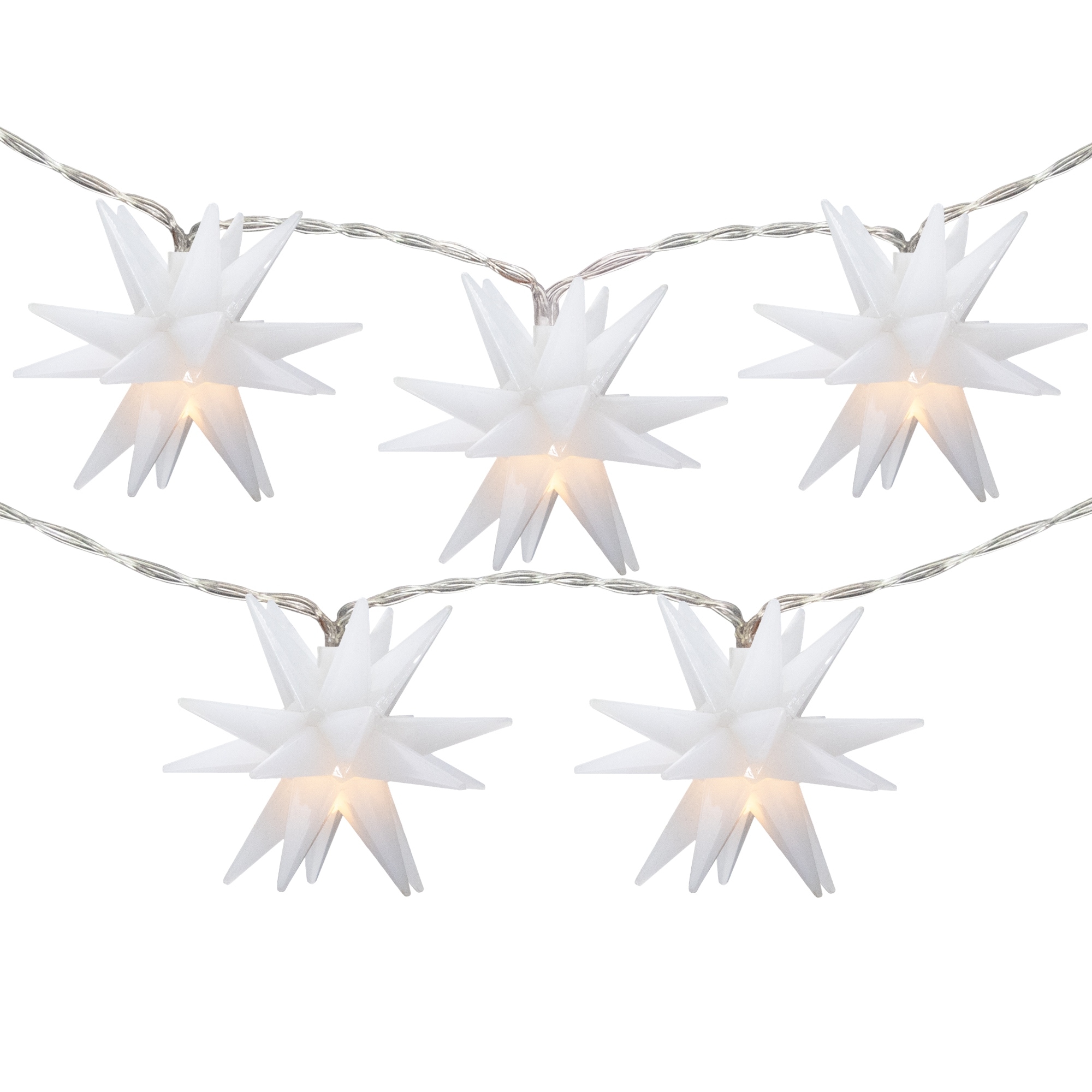 10-Count LED White Star Christmas Fairy Lights 5.25ft Copper Wire - 5.25'