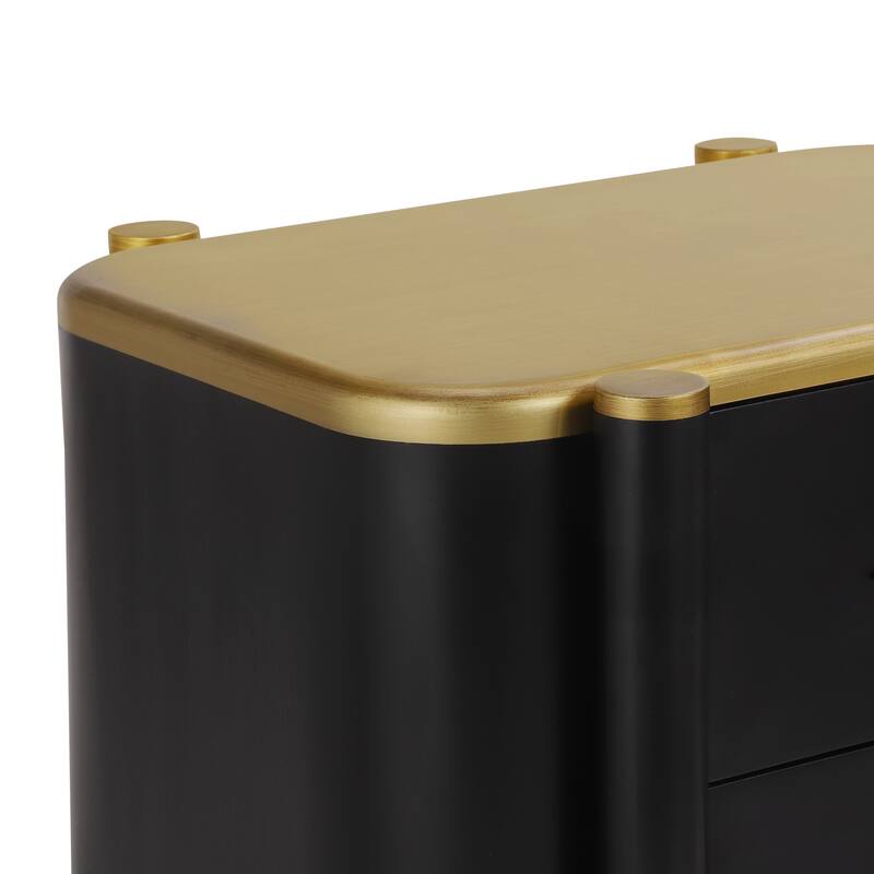 Contemporary 2-Drawer Nightstand - Curved Profile + Metal Feather Handles, Exposed Legs, Easy Assembly (Black)