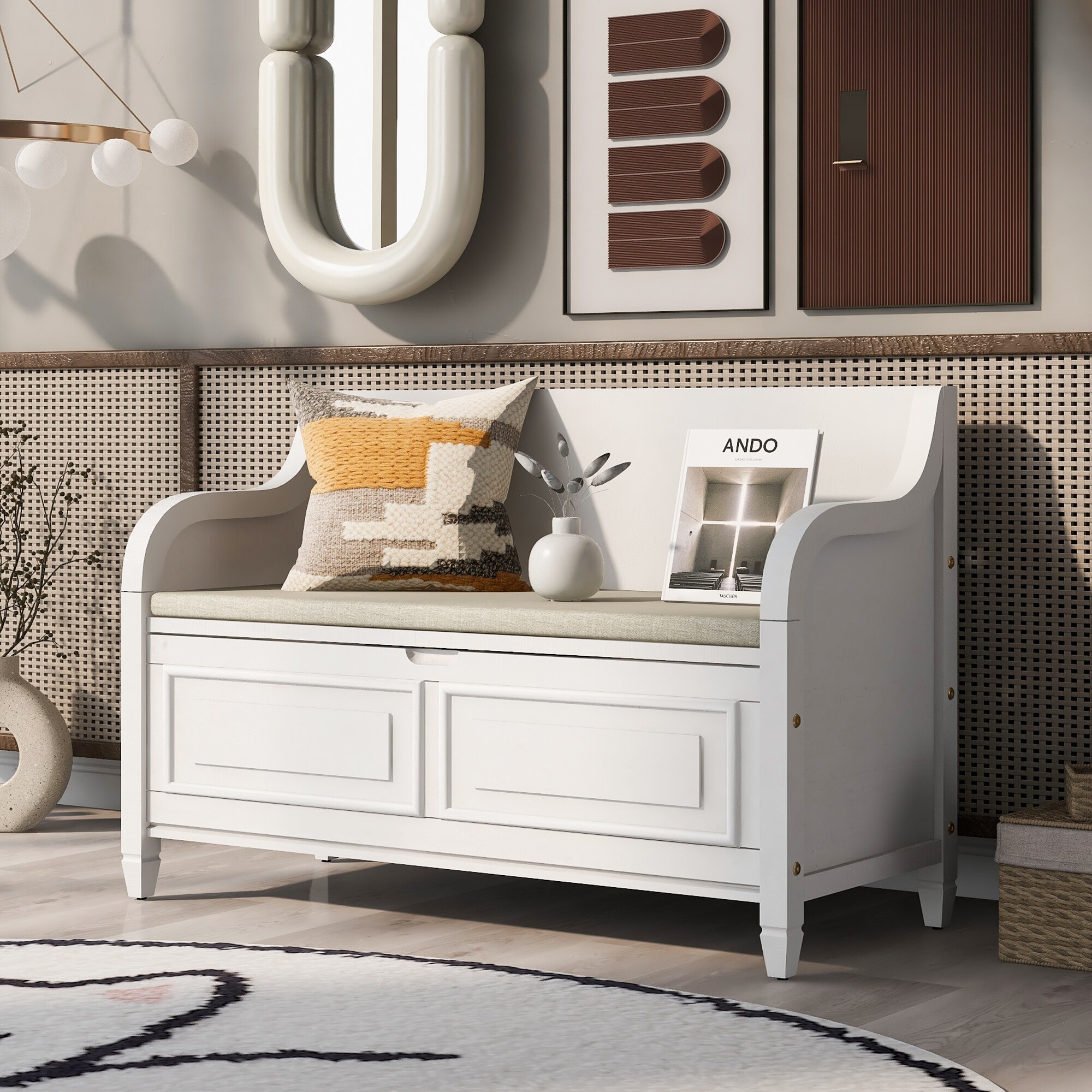 Storage bench with cushion and back deals