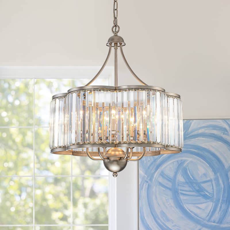 6-Light Glam Distressed Silver Crystal Accented Round Lantern Pendant - 21.7 Inches