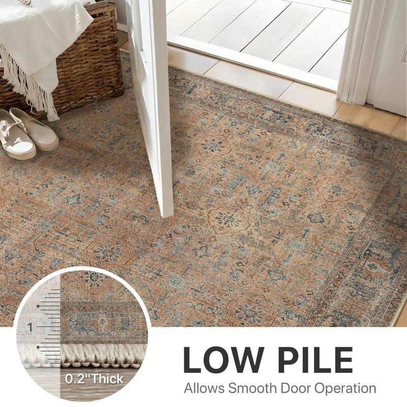 Mcow Floral Collection Machine-Washable Non-Slip Area Rug