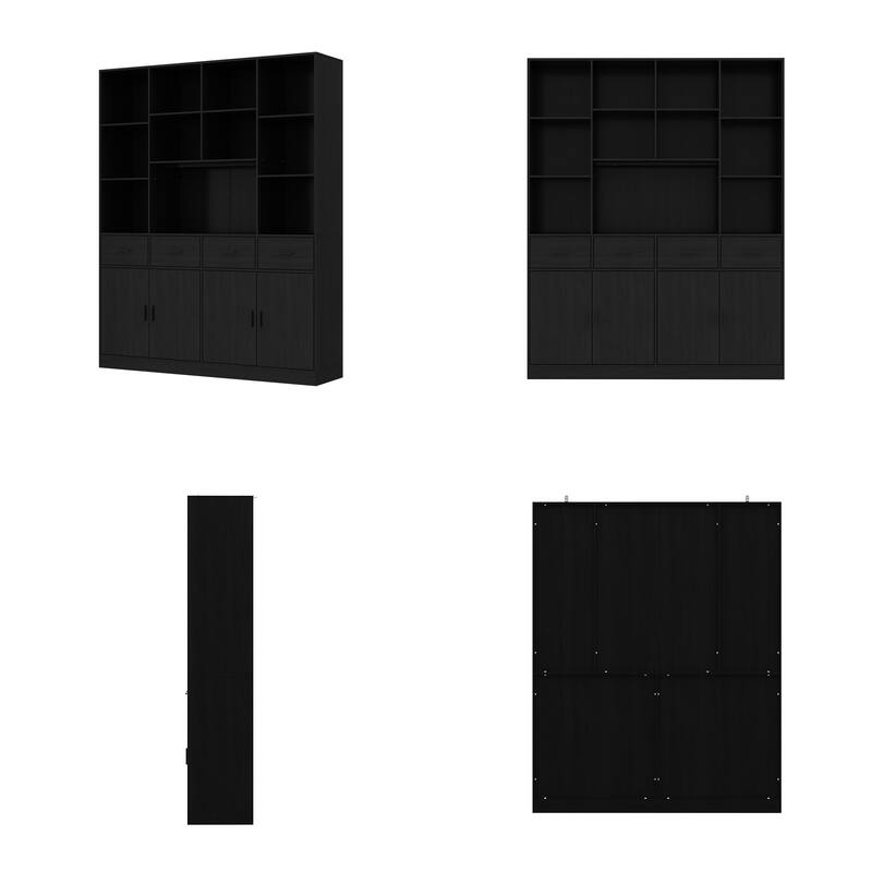 78.7" Large Bookcase,4 door, 4 drawer with Display Storage Shelves - 78.7"H x 63"W