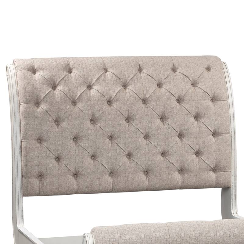 Magnolia Manor Antique White Weathered Bark King California Upholstered Sleigh Bed