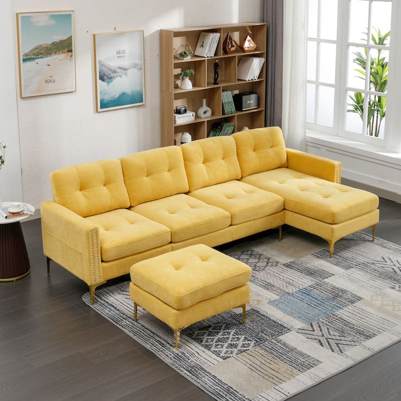 110.6" L Shaped Convertible Sectional Sofa Couch with Movable Ottoman