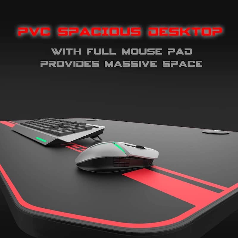 BOSSIN Ergonomic Gaming Desk T-Shaped Office PC Computer Desk with Full Desk Mouse Pad, Handle Rack, Cup Holder Headphone Hook