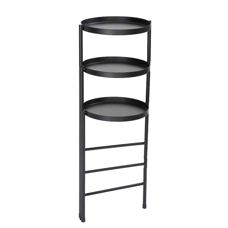 3 Tier Foldable Metal Plant Stand with Trays for Living Room Bedroom - 21.46*11.02*29.92