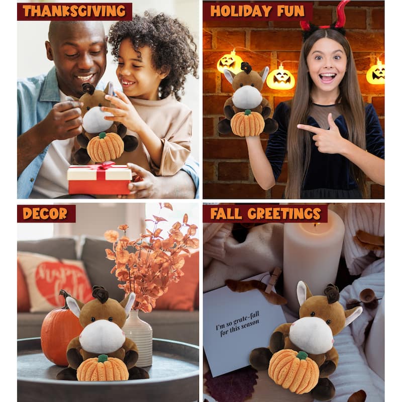 DolliBu Super Soft Horse Stuffed Animal with Pumpkin Decor Plush - 6 inches