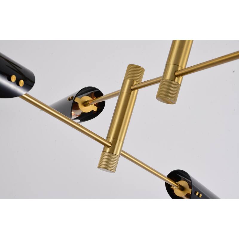 6-Light Brass Iron Chandelier With Smoke Black Tubed Shade