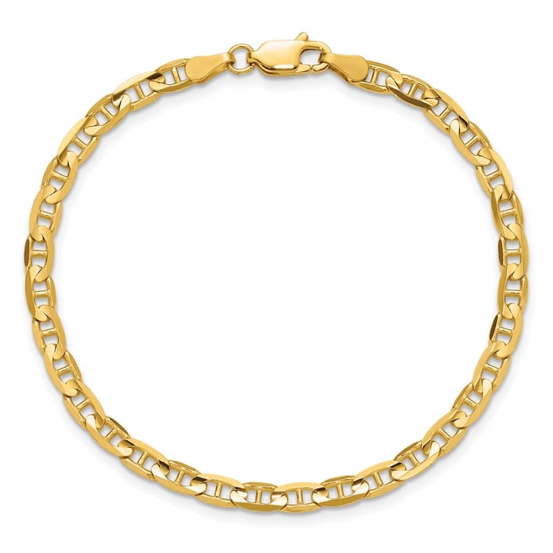 Curata 10k Yellow Gold 7" or 8" Unisex Concave Anchor Chain Bracelet - 2.4mm 3mm 3.75mm 4.5mm 5.25mm 6.25mm