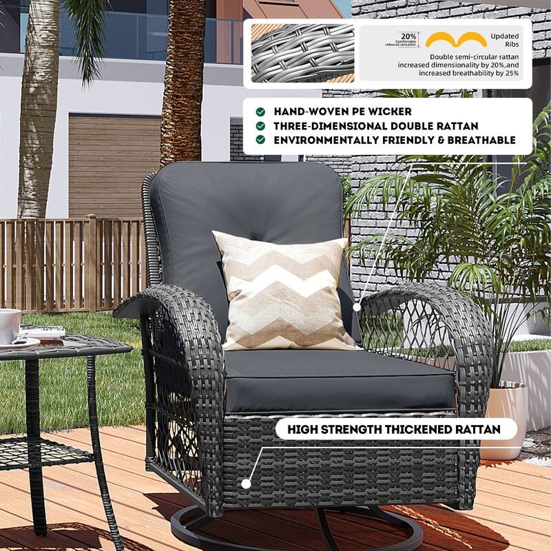 Patio Watcher 6-Piece Gray Wicker 360-Degree Patio Conversation Outdoor Rocking Chair Set with Cushions