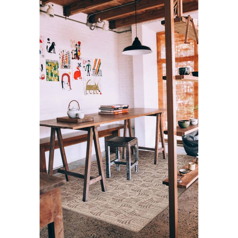 ECARPETGALLERY Flat-Weave Marrakech Taupe Wool Kilim - 5'4 x 7'3