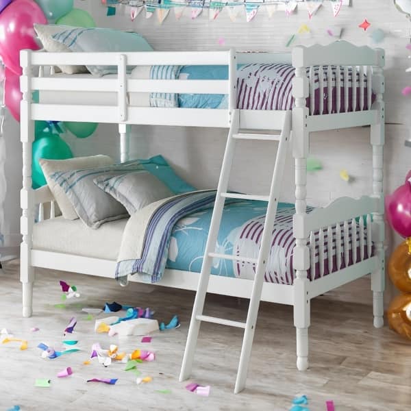 slide 2 of 27, Traditional Design Twin over Twin Bunk Bed White