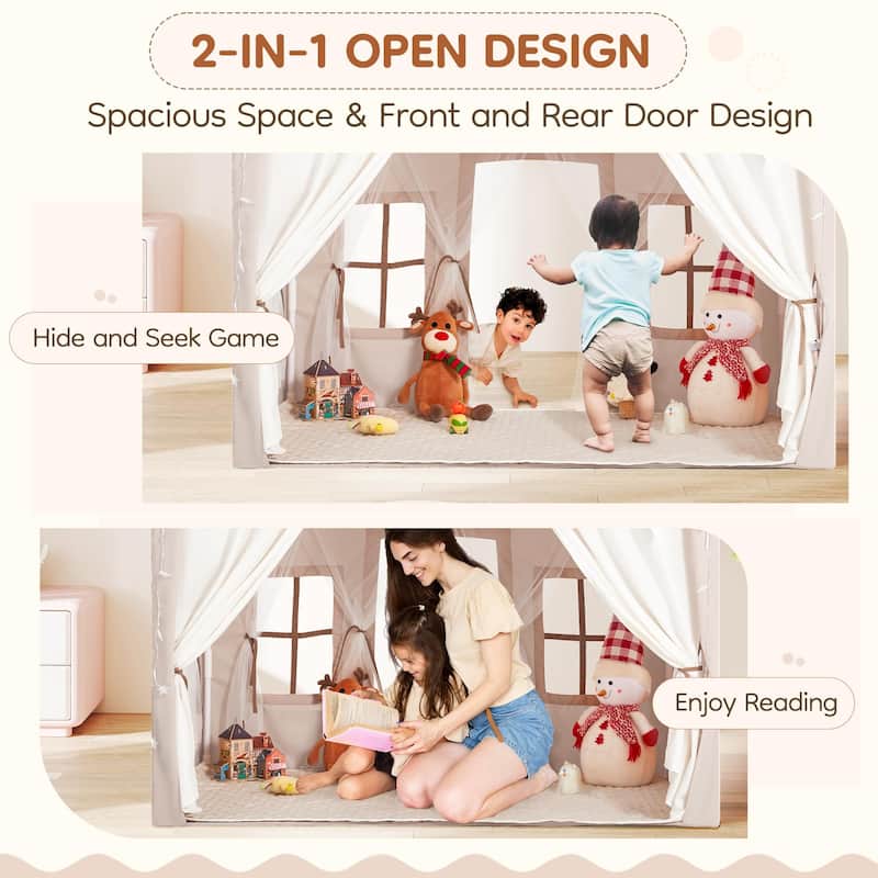 EROMMY Kids Tent Playhouse with LED Star Lights and Padded Mat, Large Indoor Toddler Tent for Boys and Girls.