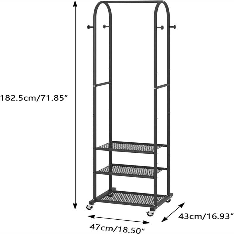 Heavy Duty Clothing Rack With Wheels - 16.93"D x 18.5"W x 71.85"H