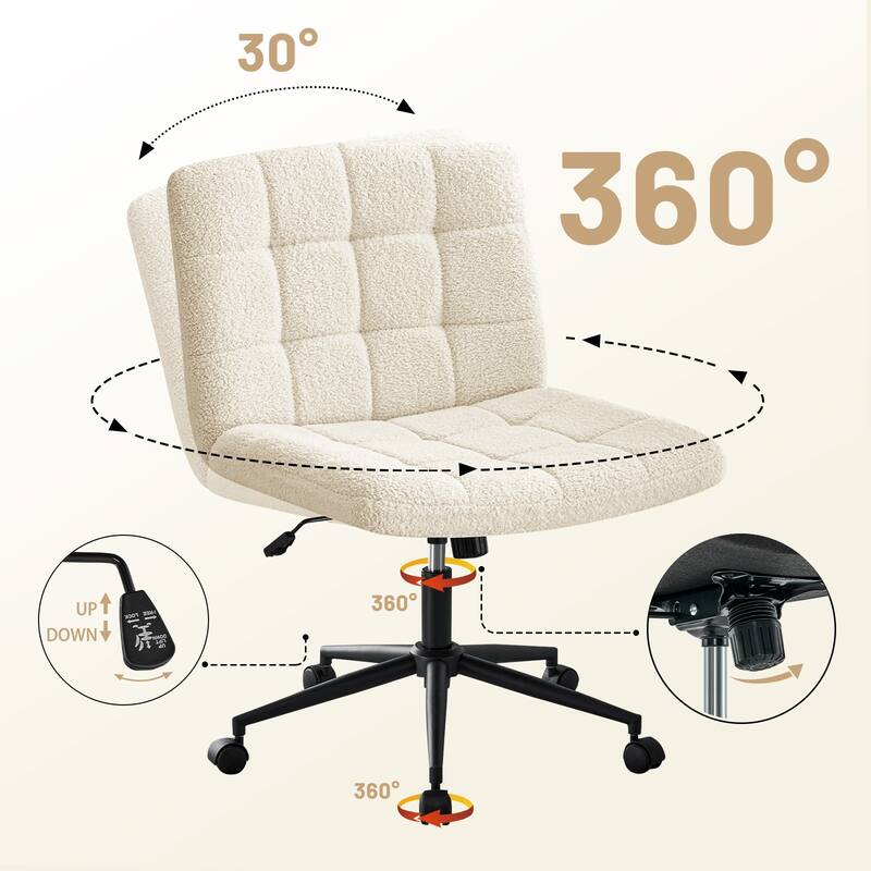 Armless Office Chair with Wheels, Adjustable Height Home Office Chair, Swivel Computer Chair with Lumbar Support