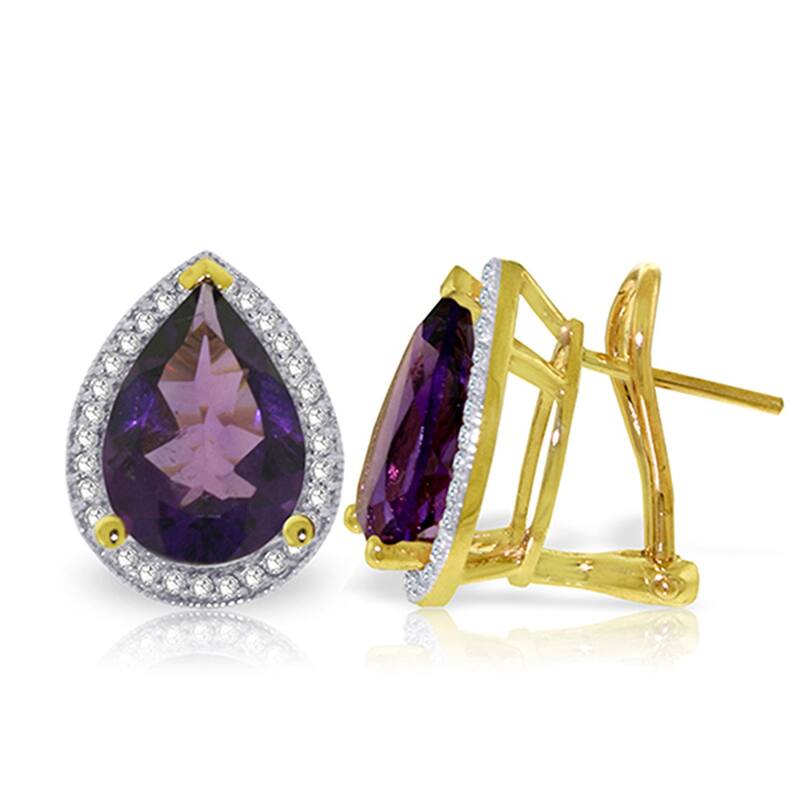 6.82 Carat 14K Solid Gold French Clips Earrings Diamond Amethyst - Yellow
