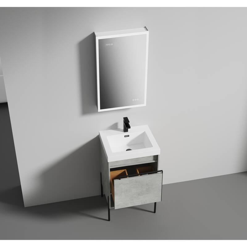 Freestanding Bathroom Vanity Set with Open Shelf & Topmounted Sink