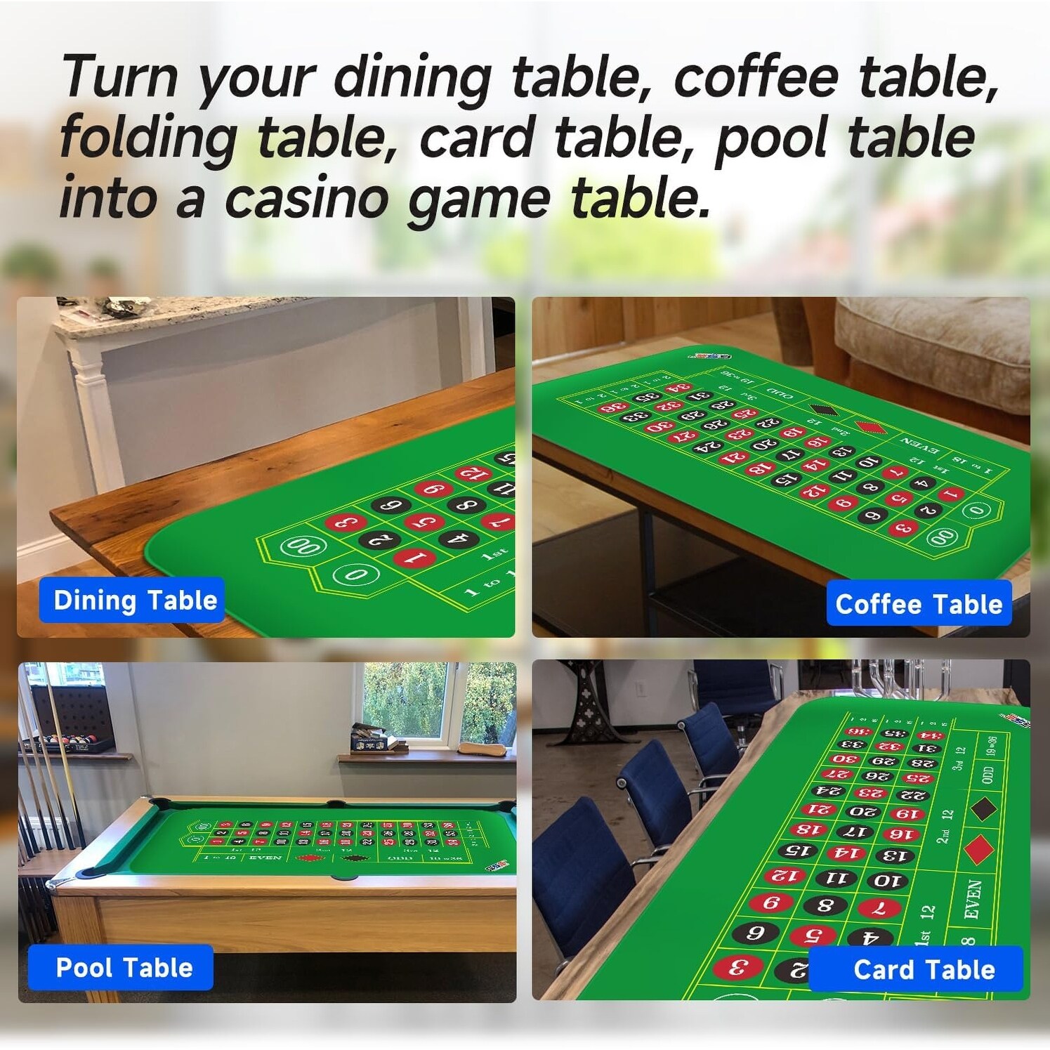 70x35 Inch Roulette Table Mat - 3mm Thick Rubber Casino Game Mat With Carry Bag