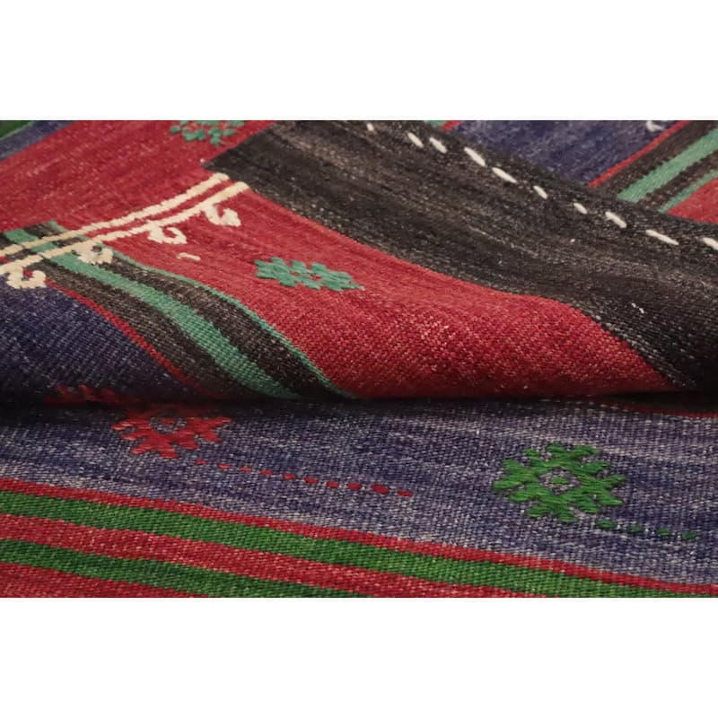 Hand Woven Oriental 100% Wool Carpet Southwestern Tribal Multi-Colored Kilim Area Rug - 9' 9'' X 4' 10''