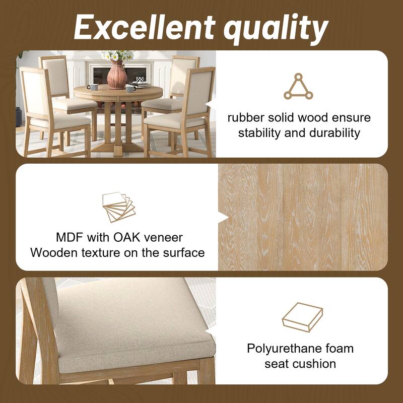 5-Piece Wooden Dining Table Set with Extendable Round Table & 4 Chairs