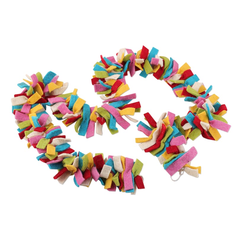 Novica Handmade Vivacious Celebrations Wool Felt Garland