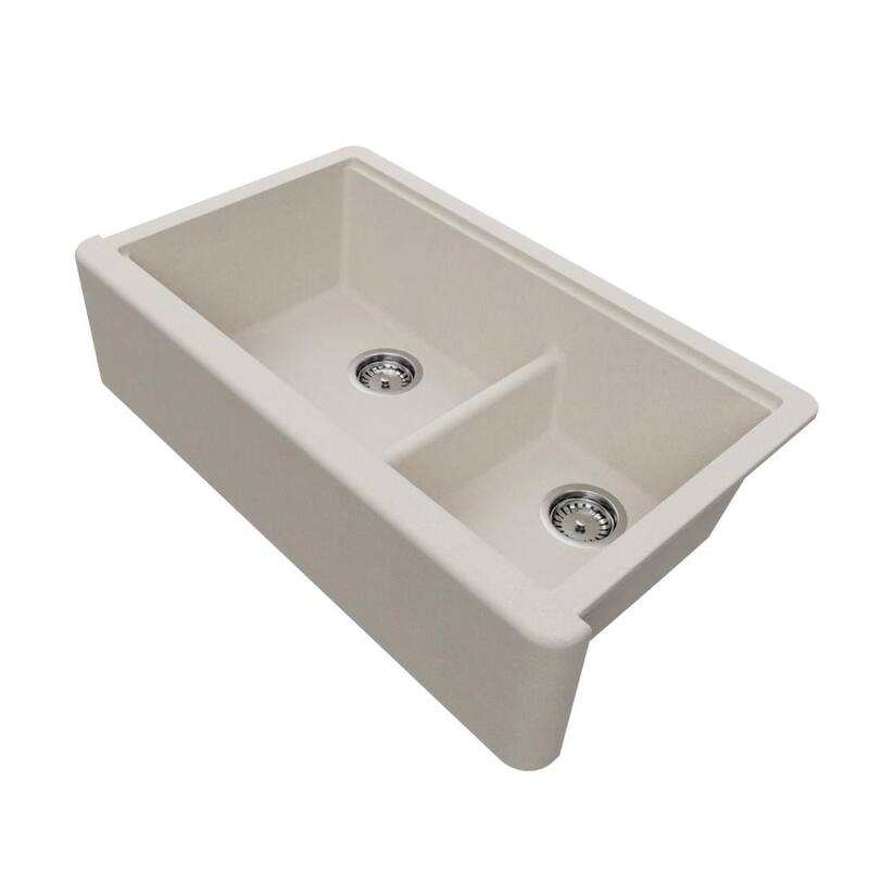 Self-Trimming Quartz Composite 36" Farmhouse Double Bowl Kitchen Sink