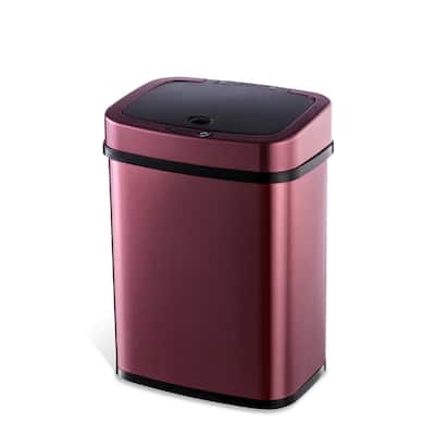 NINESTARS 3.2 Gallon Burgundy Rectangular Motion Sensor Trash Can