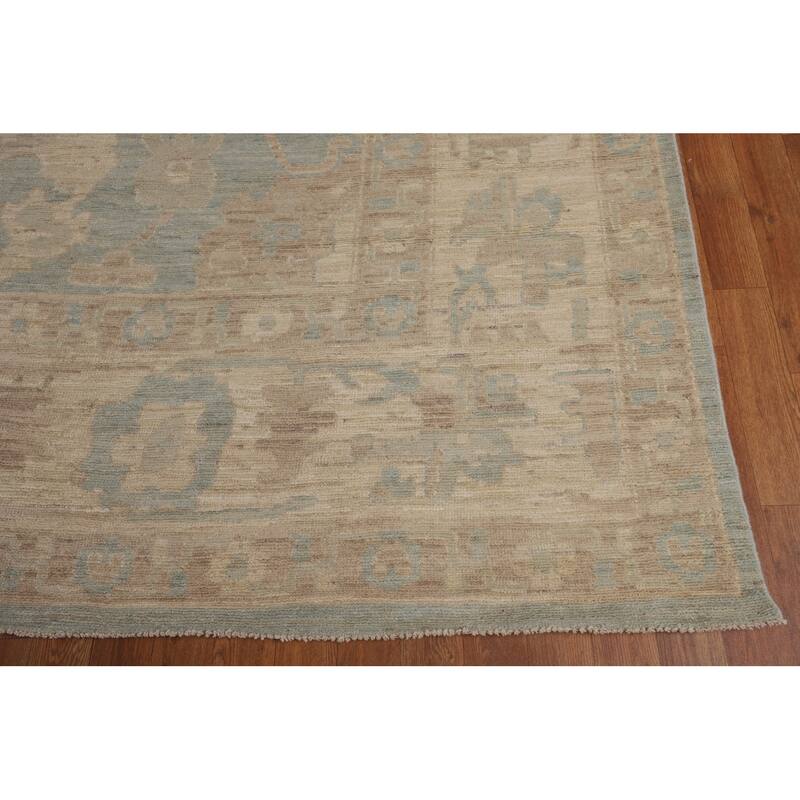 Vegetable Dye Oushak Turkish Large Area Rug Handmade Blue Wool Carpet - 12'3"x 14'6"