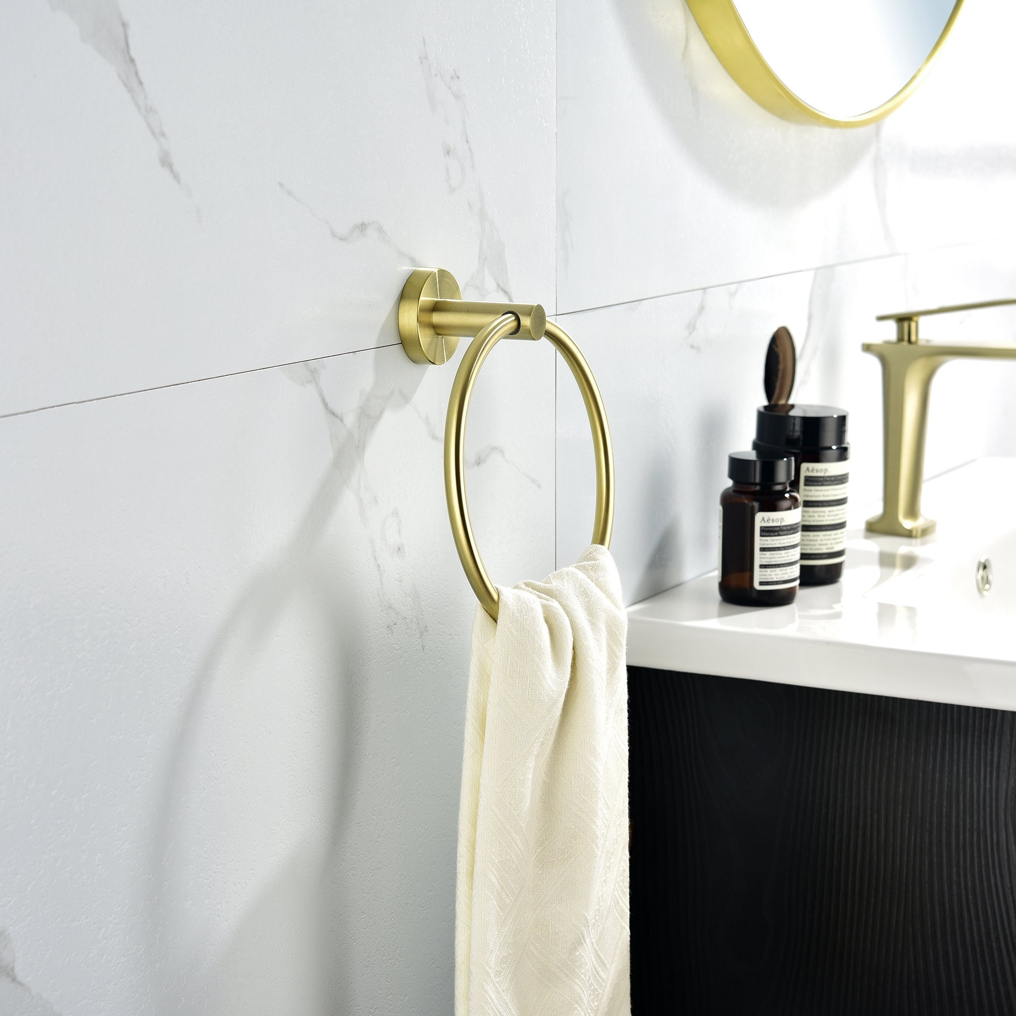 6 Piece Brushed Gold Stainless Steel Wall Mount Bathroom Hardware Set