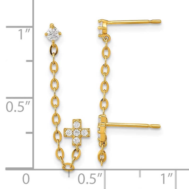 Curata 14k Yellow Gold 33x5mm CZ Cubic Zirconia Cross with Cartilage Chain Earrings